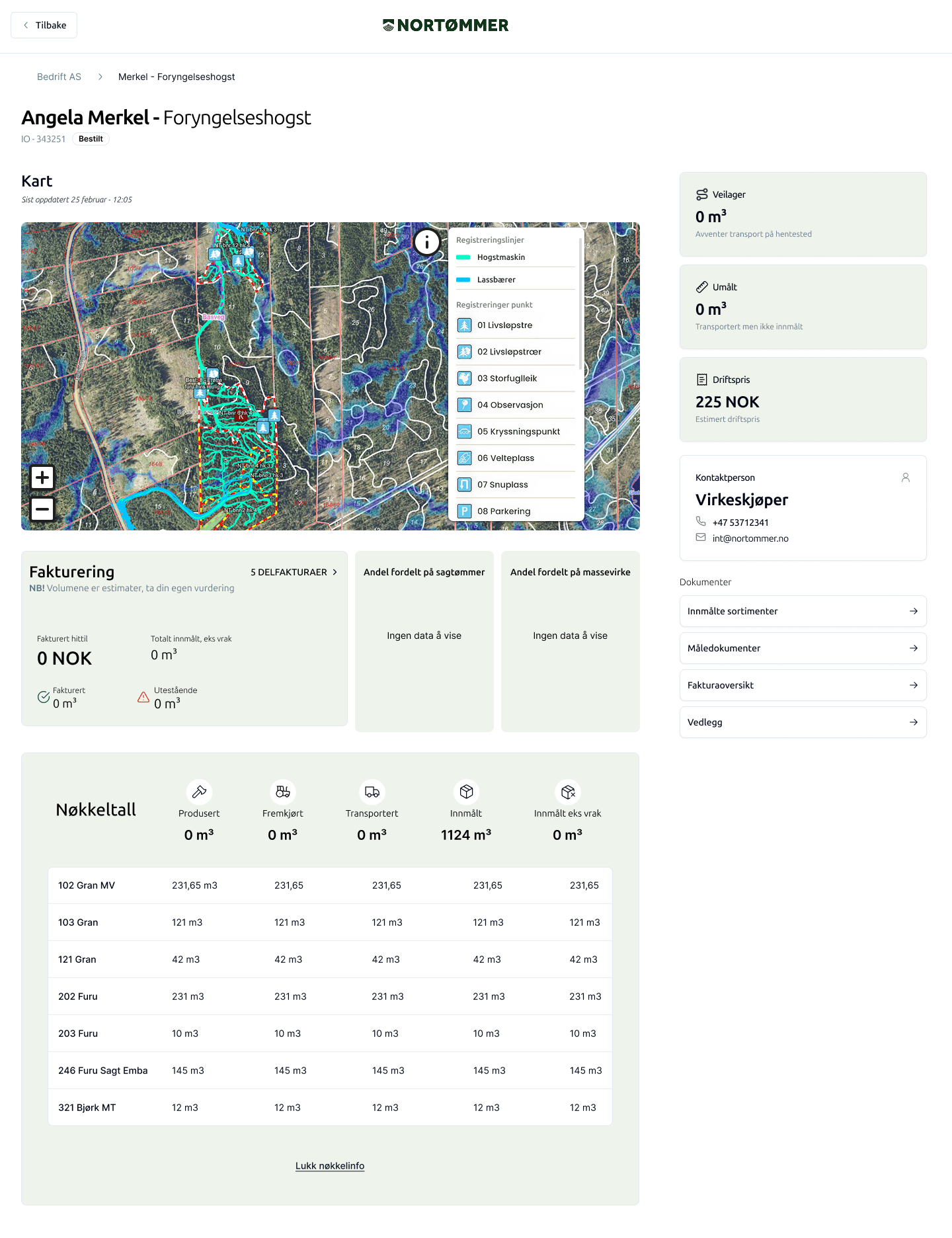 Order details with map — forest area overview for active logging operation