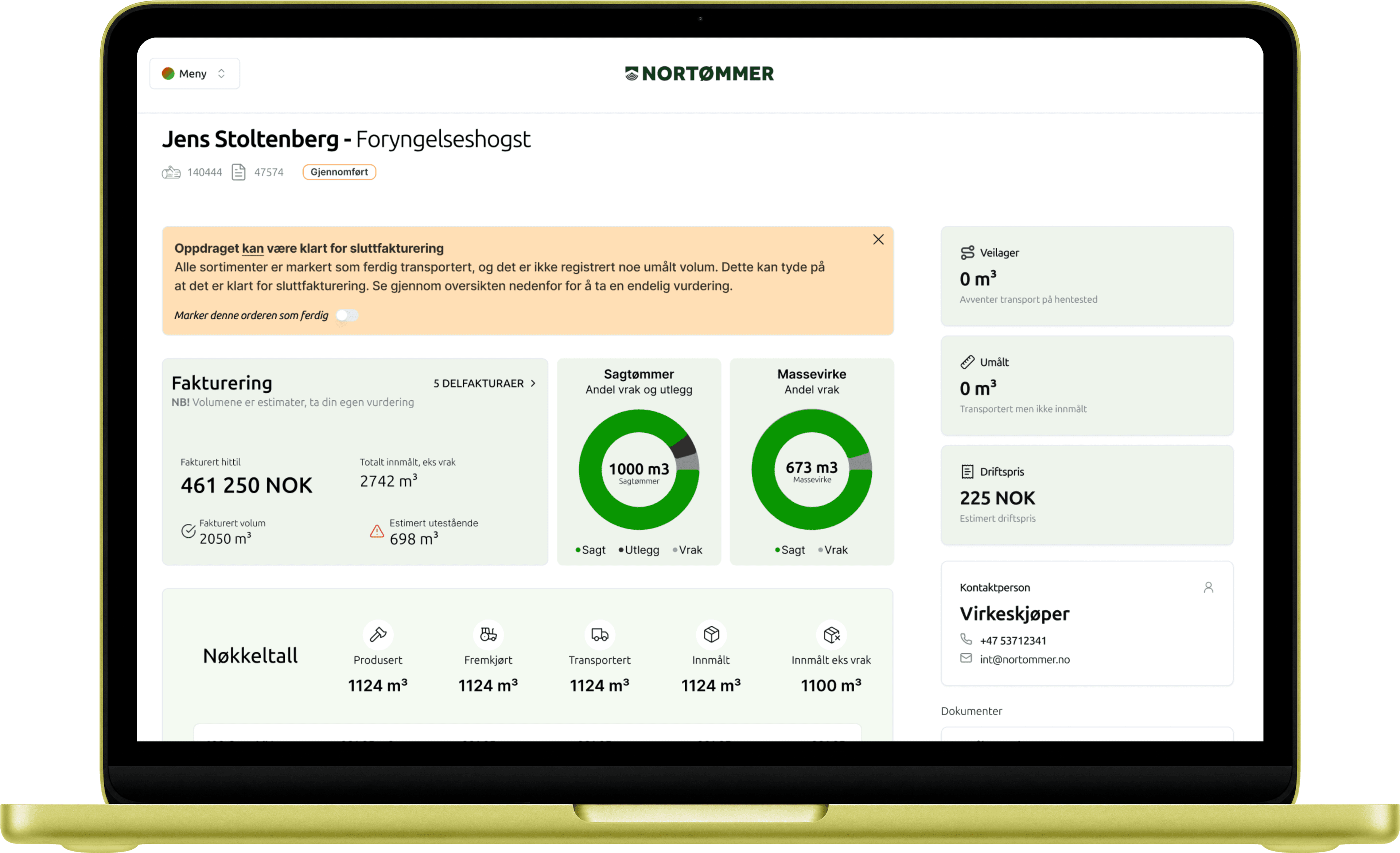 Nortømmer customer portal on desktop