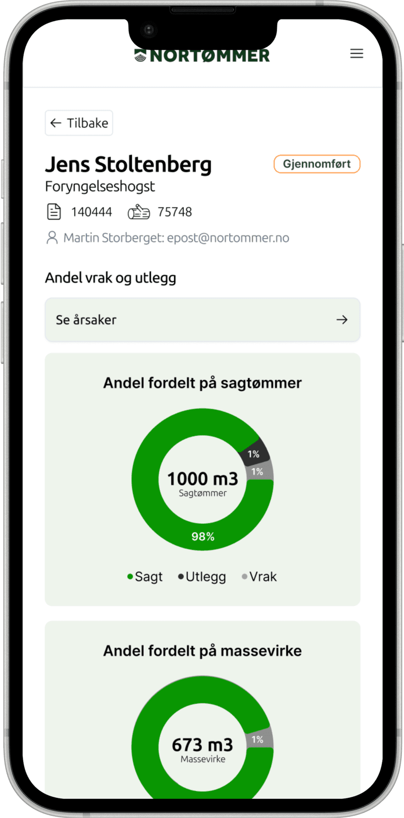 Nortømmer app on mobile
